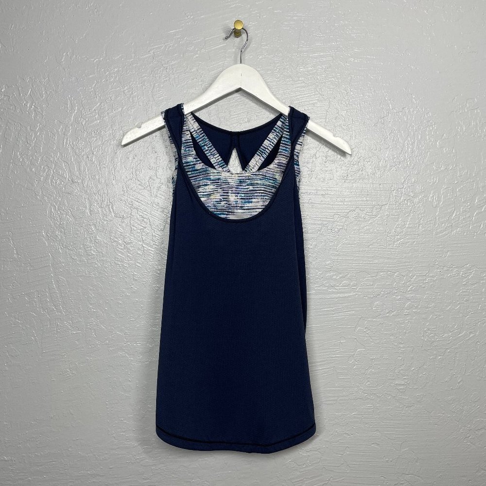Lululemon Women 4 Ready And Go Tank Blue Inkwell Blurry Belle Workout Yoga